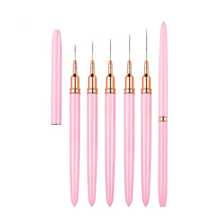 Nail Supplies Custom Logo Pink Nail Drawing Fine Line Metal Handle French Manicure Nails Brush