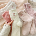 OEM Winter Embroidery Velvet Furry Socks White Plush Polyester Socks Thickened Warm Floor Casual Sleep Socks