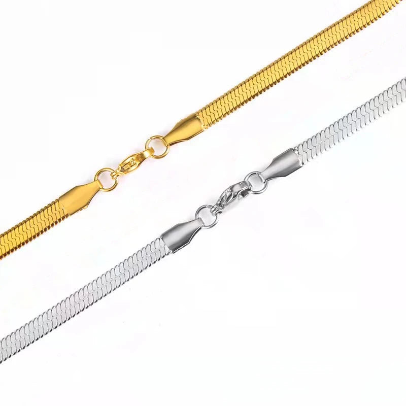 Minimalist Stainless Steel 18K Gold Plated PVD Plating 6mm 60cm Herringbone Snake Chain Necklace