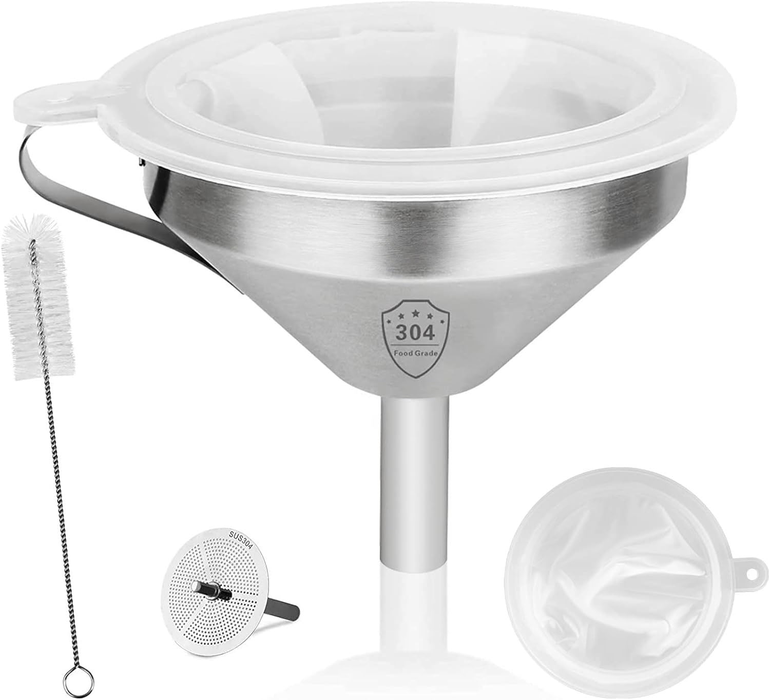 2.2/3.1/4.3/5.1/6 Stainless Steel Funnel 200 Mesh Filter Jam Straining Set Kitchen Use-Juice Strainer Liquid Ingredient Transfer