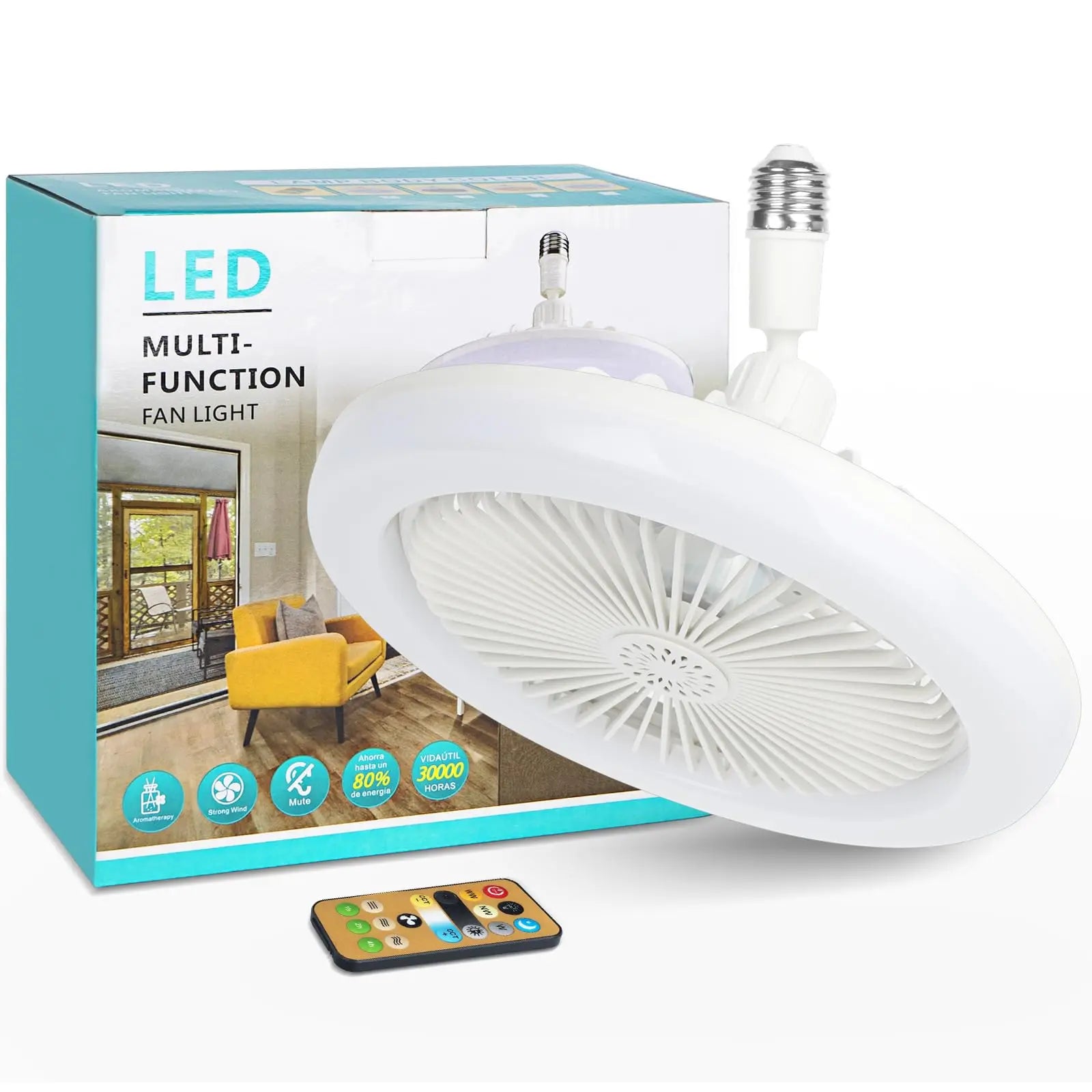 3In1 Ceiling Fan With Lighting Lamp E27 Converter Base With Intelligent Remote Control for Bedroom Living Home Silent AC85-265V