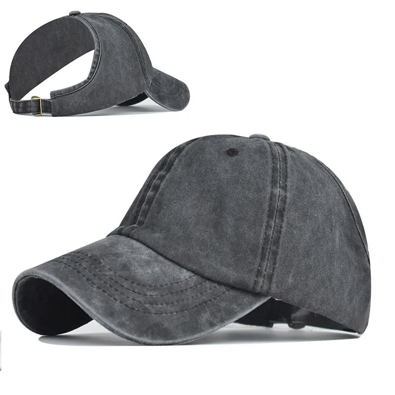 Washable Denim Sun Visor Puff Ponytail Curl Natural Hair Backless Ponytail Baseball Hat Cap for Women