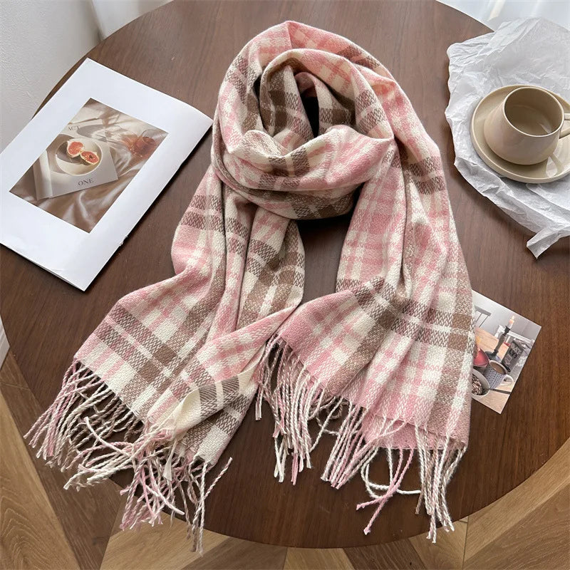 Faux Cashmere New Arrival Winter Fashionable British Warm Checkered Scarf with Fringe
