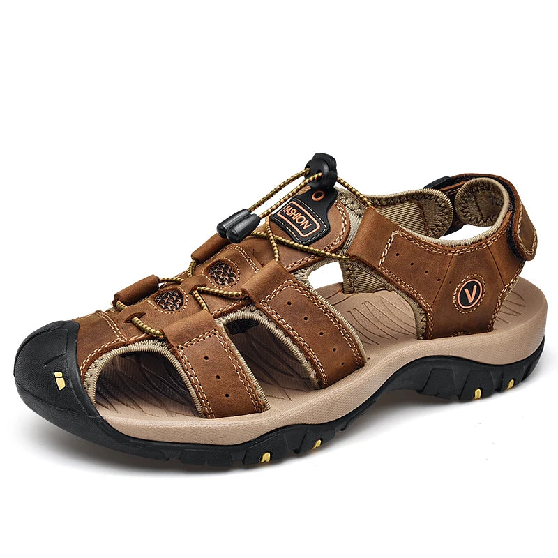 Wholesales Black Genuine Leather Closed Toe Outdoor Men's Sandals Homme