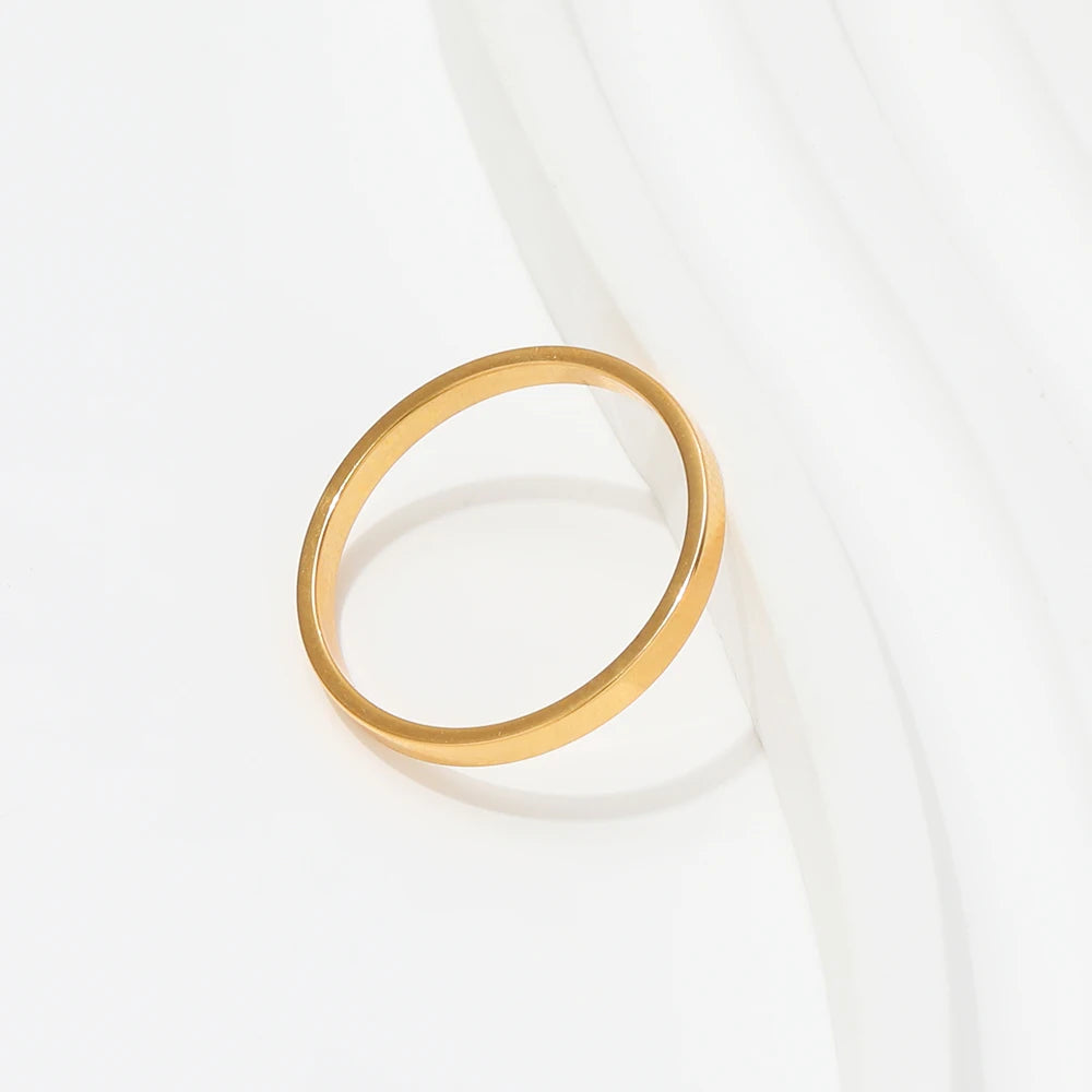 High End 18K Plain Gold Smooth Surface Stainless Steel Band Rings Trendy Simple Gold Plated Jewelry
