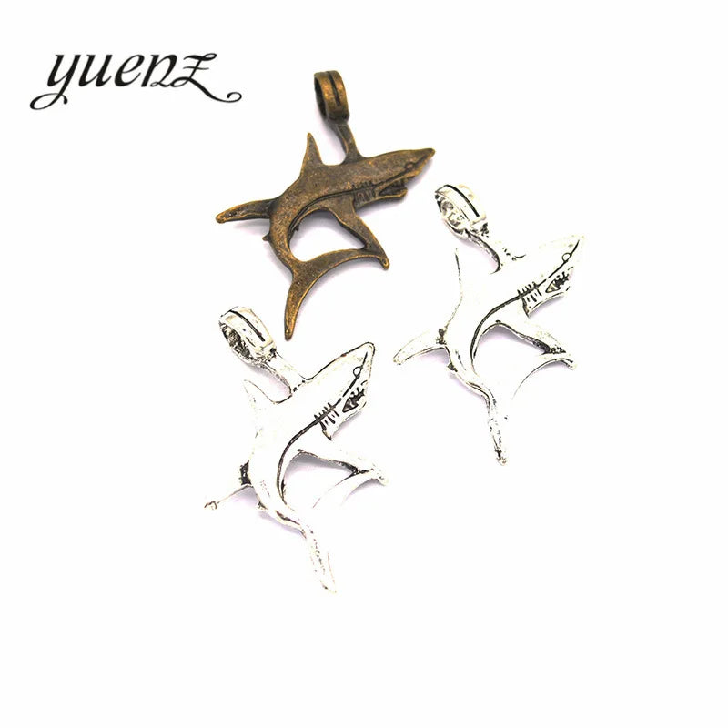 YuenZ 2 Color Antique Sliver Animal Shark Charm DIY Metal Charms for Jewelry Making 40*33mm D718