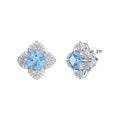 Fashion Clover Earrings Stud 5A Aquamarine CZ 6mm Jewelry Sterling Silver 925 Rhodium Plated Stud Earrings for Women