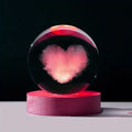 EURAN EU Luxury Valentine's Gift Modern Fairy Carved Crystal Ball with LED Base 3D Laser Engraved Heart Design Night Light