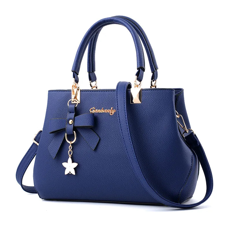 Bow Pendent Women's Shoulder Bag Solid Colour Female Simple Crossbody Bags Handle Clutch Ladies Commute Tote Purse Handbag