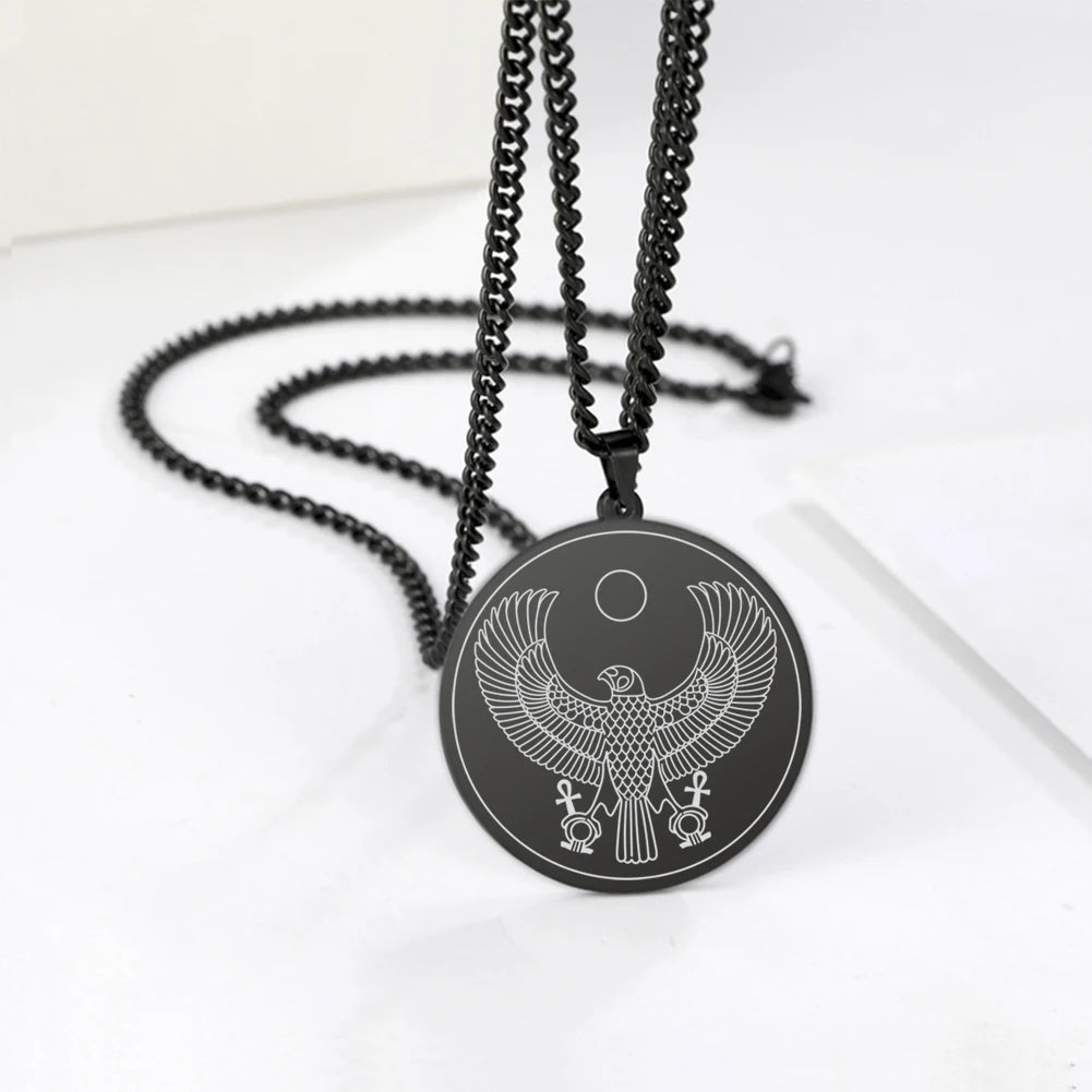 Egyptian Goddess Pendant Necklaces Gold Color Magic Wing Chains Kabbalah Amulet Solomon Necklace Stainless Steel Men Jewelry