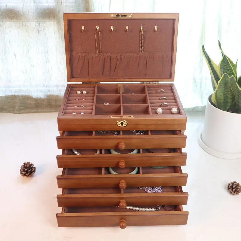 Solid Wood Jewelry Box with Lock Jewelry Organizer European-style Korean Ring Box Luxury Jewelry Box Wedding Gift Eco Carton