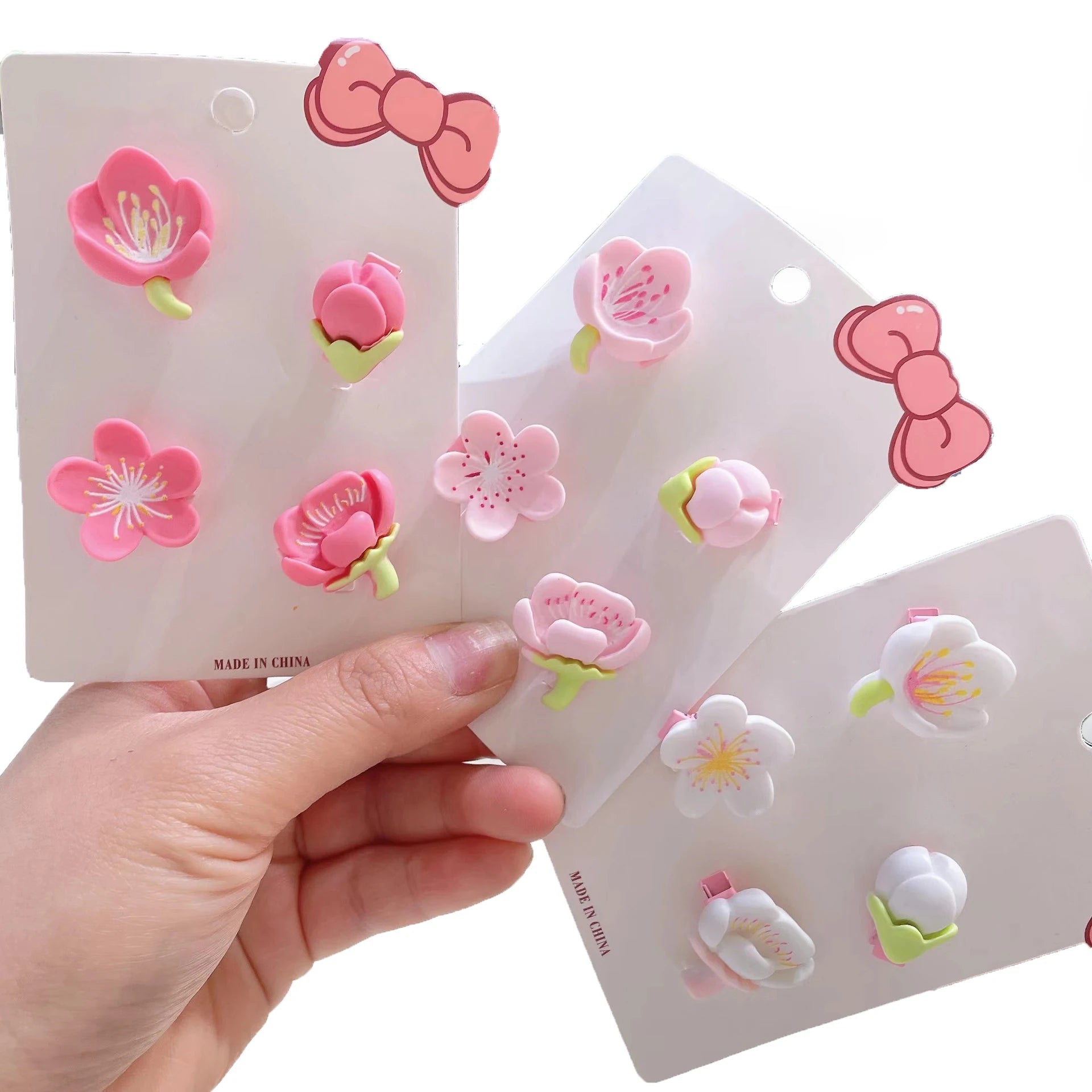 MIO 4pcs/set Peach Blossom Sakura Hair Clip Pretty Girls Hair Decoration Mini Hairpins for Kids Party Daily Use Summer Spring