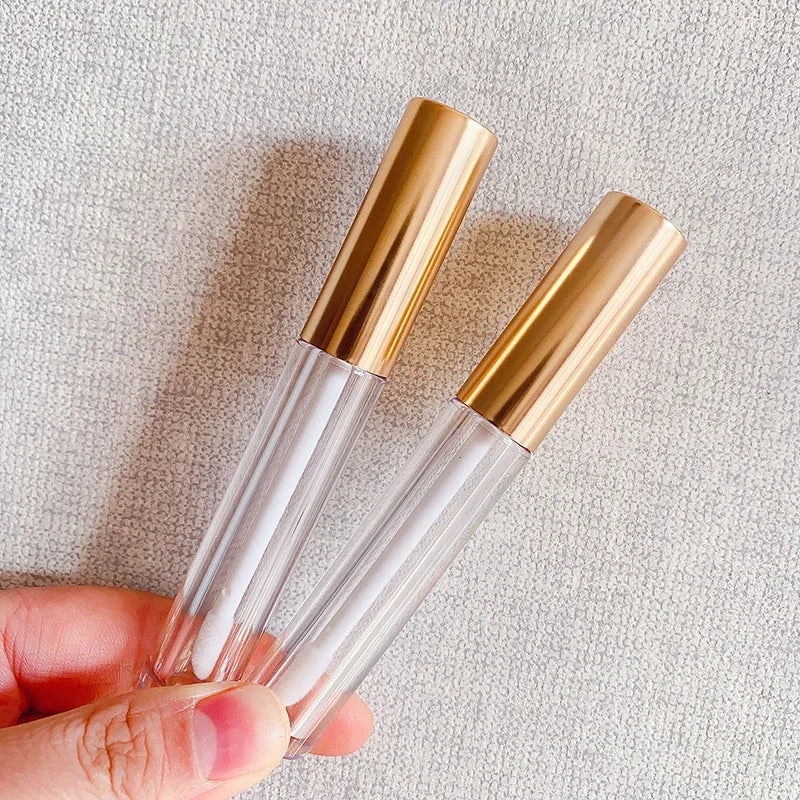 LZ Pack Stock 100pcs Spray Matte Gold Round 3ML Liptint Bottle Custom Logo Lip Tube Packaging For Lip Gloss