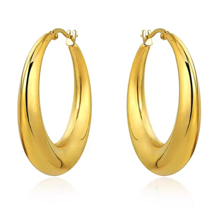 Fashion Simple Brass Plating 18k Gold Shiny Metal Round Hoop Earrings Women Size Jewelry Customized