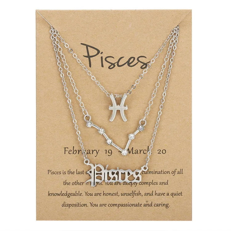 Custom Acceptable Zodiac Gold Silver Necklace SET 3pcs