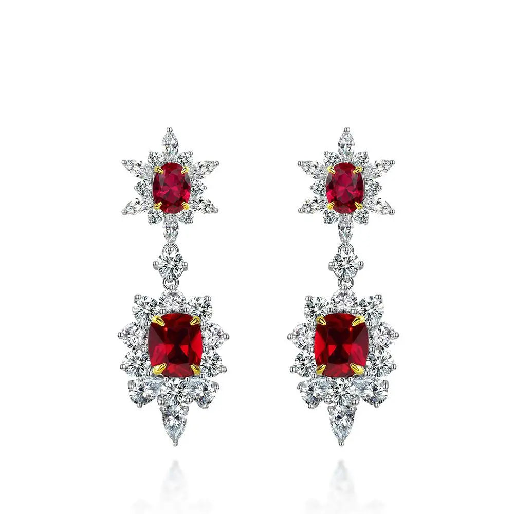 Newest Luxury Red Ruby Zircon Jewelry New Model Drop Earring Customized Products