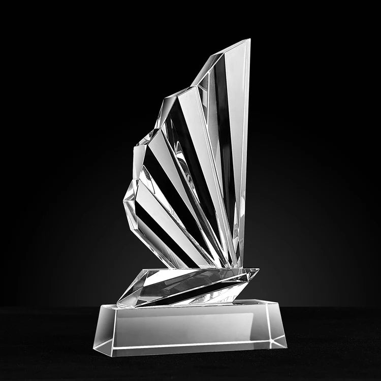 Shining Customized Luxury Durable Sailboat Shape Crystal Trophy Award with Custom Engraved Logo-Meeting Gift