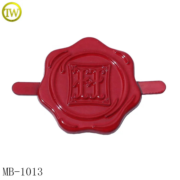 Custom Designer Backpack logo Plates Red Enamel Letter Labels Zinc Alloy Wallet Hardware Metal Tags for Tote Bags