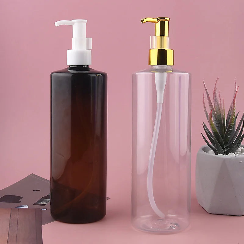 500ml/300ml for PET Boston Round Cosmetic Container with Gold Pump Lid Cap Face Mask & Shampoo Lotion Pump Sprayer