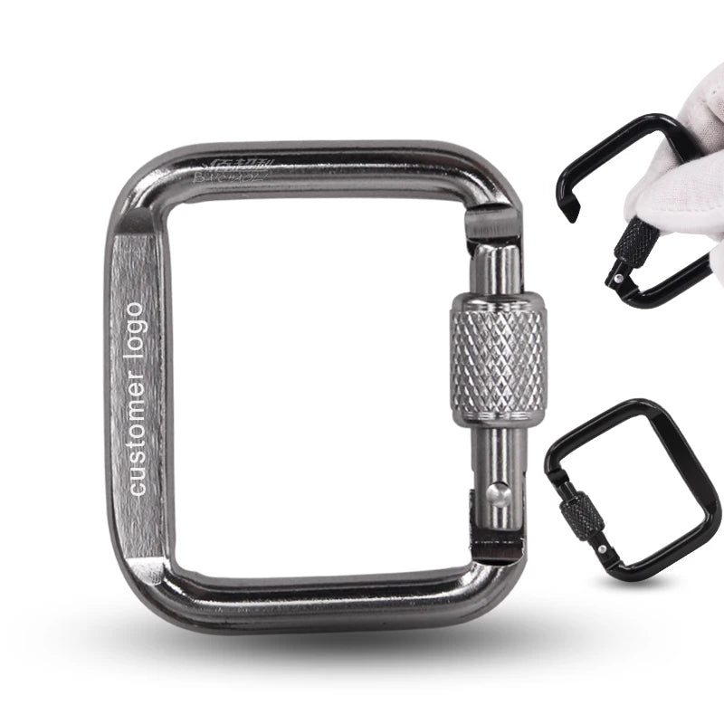 Baichaoli Square Thread Latch Swivel Flat Aluminium Alloy Metal Lock Carabiner Snap Hook Keychain Hiking Engraved Mining