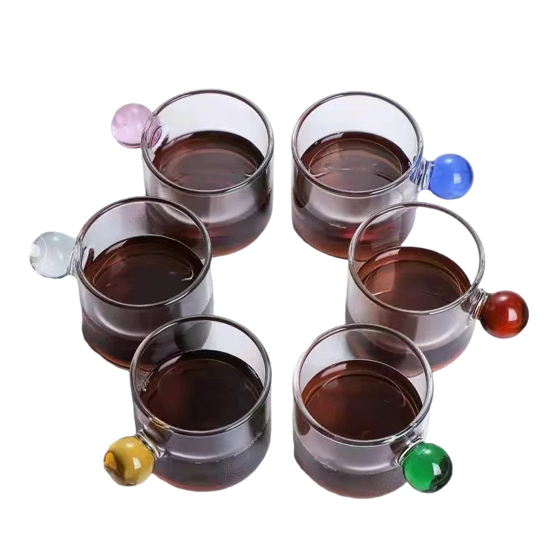 Creative Breakfast Coffee Cups120ml Colored Ball Handle Single Wall Glass Water Milk Mug 120ml