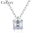 CZCITY Radiant Cut Simulated Diamond Pendant Necklace for Women 925 Sterling Silver Link Chain CZ Necklace for Wedding Jewelry