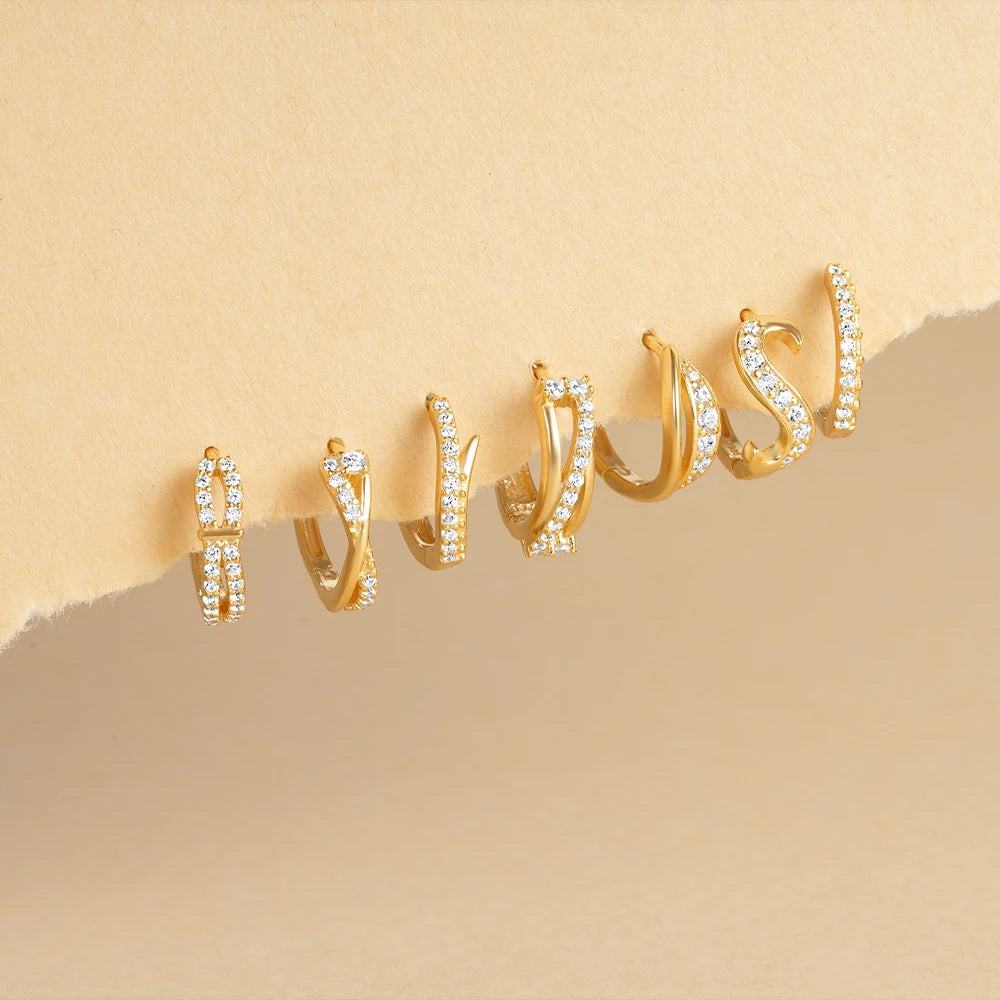 Wholesale 925 Sterling Silver Statement Earrings Geometric Irregular Twisted Row of Diamond Gold Plated Hoop Earrings Women