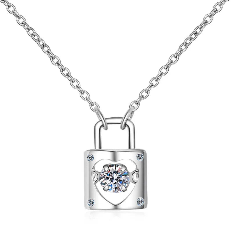 Trendy Luxury Lock Jewelry Gemstone Necklace S925 Sterling Silver Moissanite Diamond Necklace Custom Products Wholesale