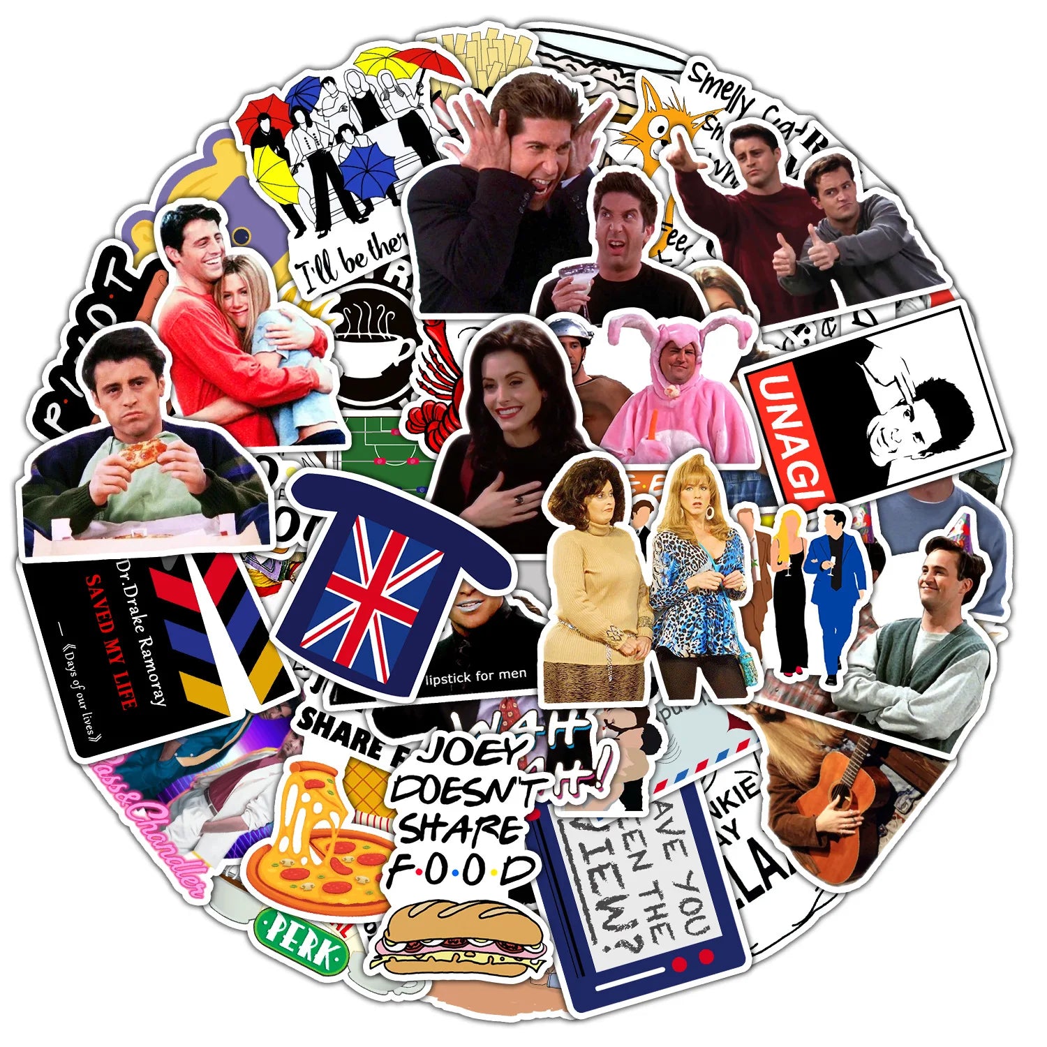 50Pcs US TV Friends DIY Graffiti Decorative Stickers Label for Luggage Laptop Guitar Scrapbook Skateboard Waterproof Sticker