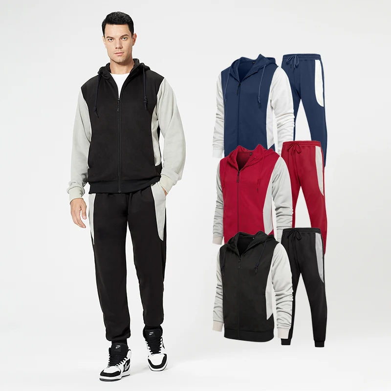 Wholesales Casual Autumn Hooded Sweat Jacket and Jogger Pants Two-Piece Designer Tracksuits for Men with Custom Logo