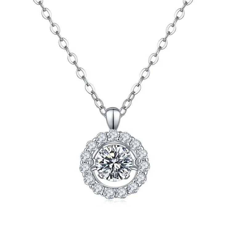 5.0mm Moissanite Round Pendant Necklace in Sterling Silver with Fashionable Claw Setting for Dancing
