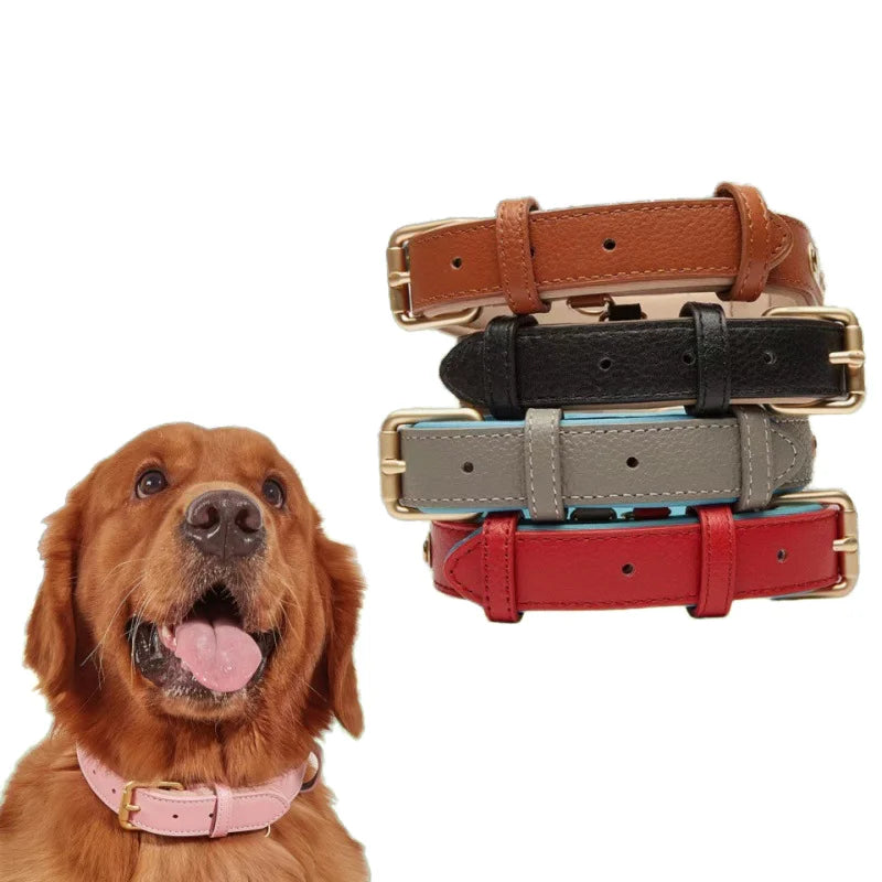2025 Hot Sale Luxury and Elegant First Layer Cowhide Leather Cat and Dog Collar Waterproof Double Layer for Durability