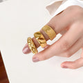 Statement 18K Gold Plating Wide Band Rings Stainless Steel Grain Pattern Thumb Rings for Women