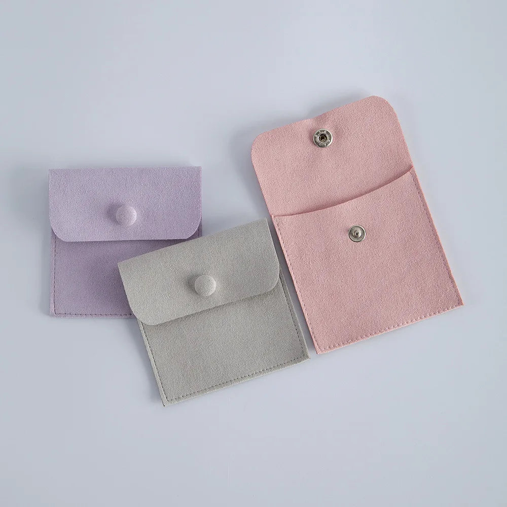 CSMD Chinese Manufacturers Embossing Logo Accept Retail Jewelry Usage Envelope Type Snap Button Microfiber Necklace Pink Pouches