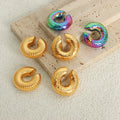 2023 Fashion Jewelry Tarnish Free 18K Gold Plated Stainless Steel Textured Statement Earrings Hollow Out Cuff Earrings YF3601