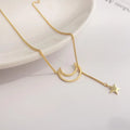 HOVANCI New Arrival 925 Sterling Silver Moon Star Pendant Long Choker Clavicle Necklace Trendy S925 Star Moon Christian Party