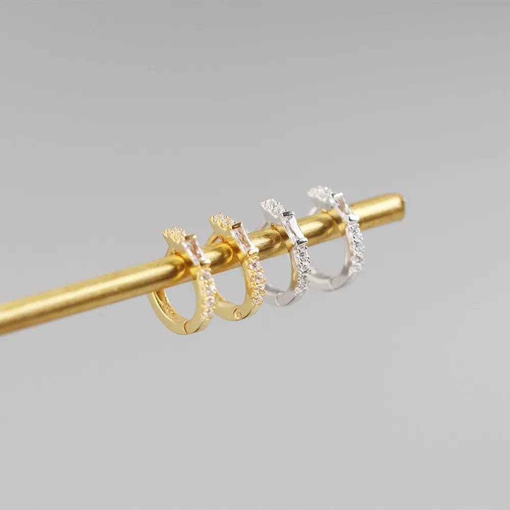 Mini Minimalist 925 Sterling Silver Pave Rectangle Zircon Huggie hoop Earrings for Women Gift