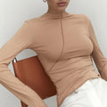 Enyami Fall Spring Y2K Fashion Knitted Viscose Long Sleeve Tee Shirt Female O Neck Colorline Design Slim Casual Women Tops