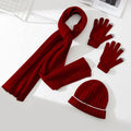 Elegant 100% Wool Women's Knitted Winter Set Essentials Custom Ribbed Soft Scarf  Beanie Gloves
