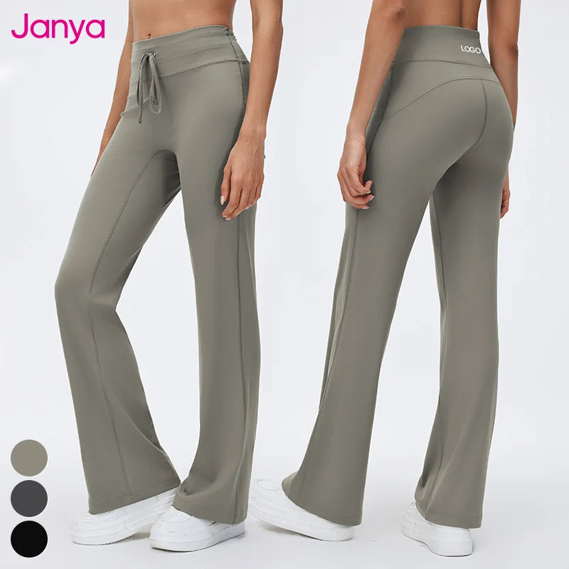 Janya Casual Gym Clothes Active Bottoms High-Rise Flared Workout Pant Drawstring High Waist Flare Leg Yoga Leggings for Women MegaBDM