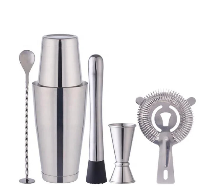 Hot Sell Eco-Friendly LFGB Certified Stainless Steel 5-Piece Boston Shaker Set with 500ml Capacity and Customized Color
