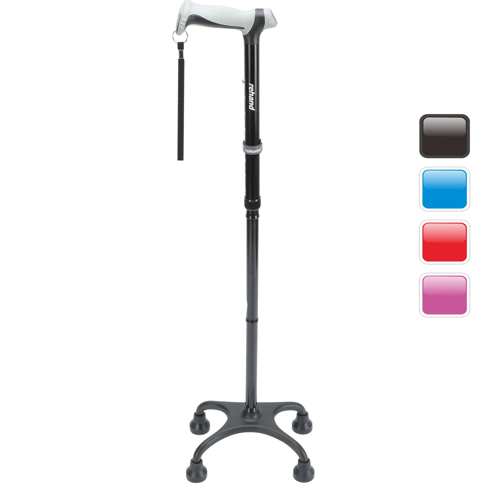 Rehand RH1210 Class I Walking Cane Quad Cane Four-Legged Lightweight Aluminum Retractable Adjustable Height Walking Stick