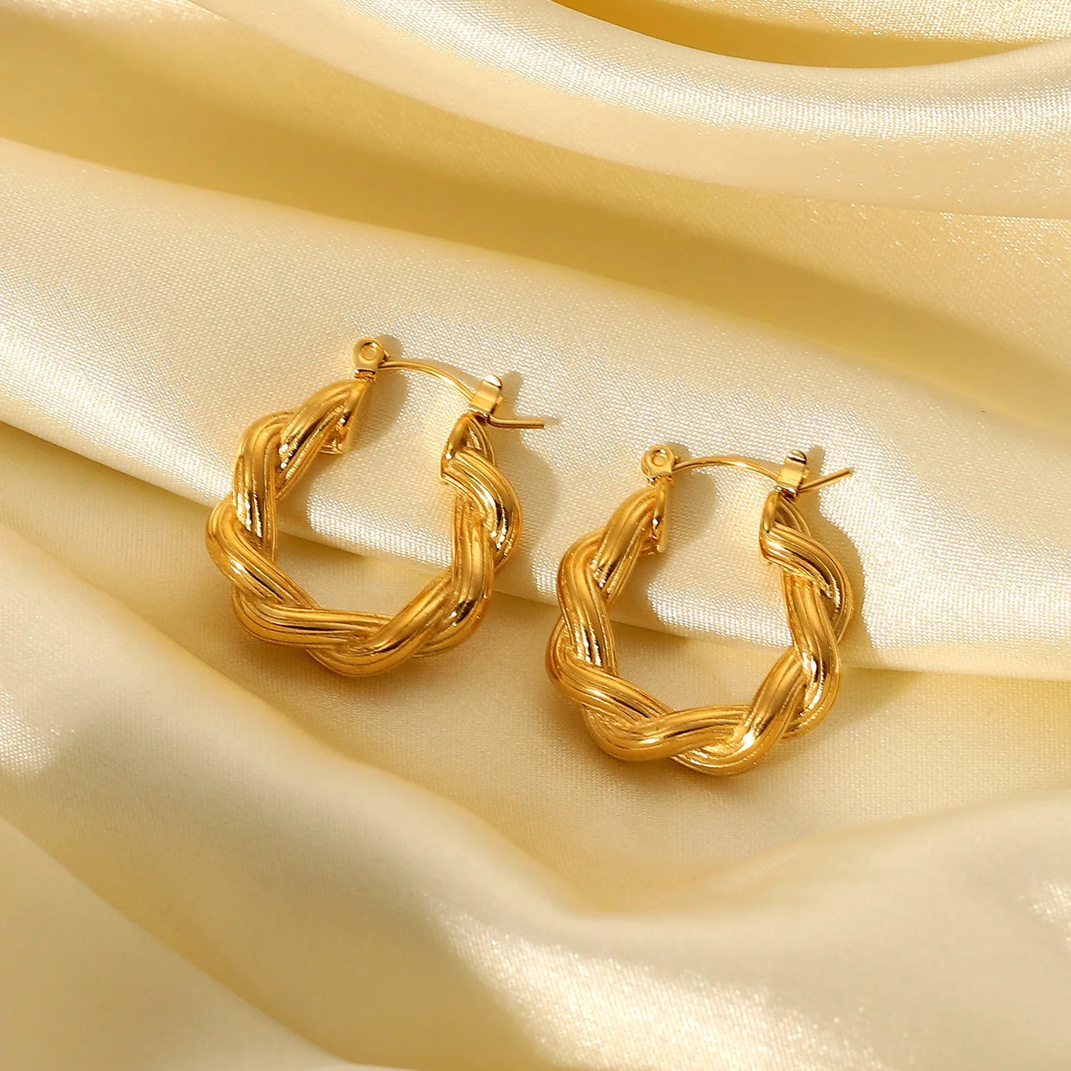 Waterproof Gold Plated Jewelry Stainless Steel Twisted Large Chunky Hoop Earrings