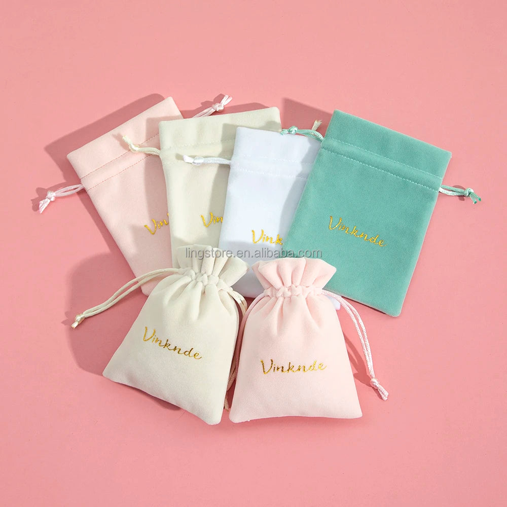 7x9cm Wholesale Luxury White Pink Green Cream High End Thick Velvet Pouch Jewelry Drawstring Gift Pouch Bag Packaging for Ring