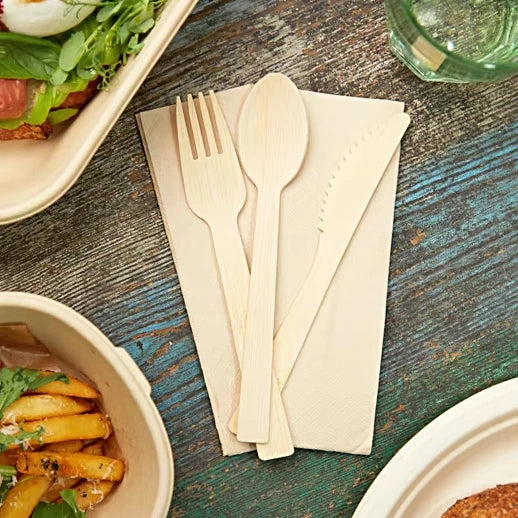 Bamboo Printing Disposable Eco-Friendly Biodegradable Cutlery Set for Party Restaurant Catering Bulk Hotels & Food Beverage Use