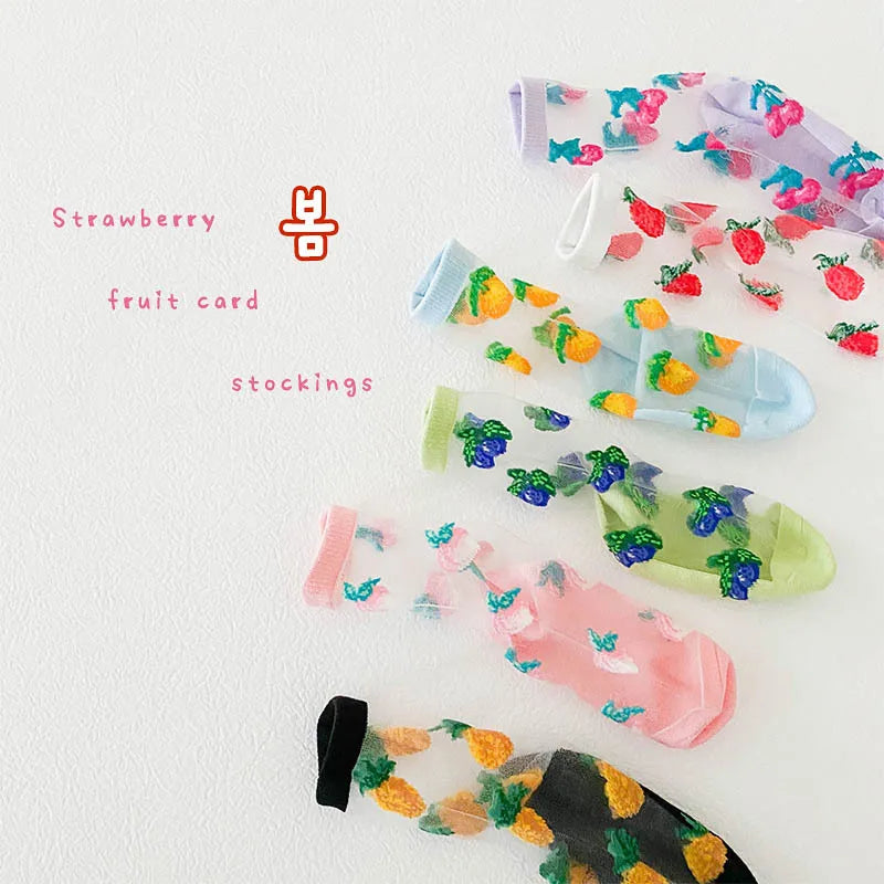 2022 New Spring Summer Cute Girls Thin Breathable Mesh Floral Kids Cotton Tube Socks