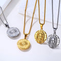 Retro Men Fashion Christian Necklace Stainless Steel Mane Jesus Piece Medallion Religious Jesus Face Head Necklace