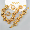 New Design Gold Color Metal Hoops Earrings Necklace Fine Accessories for Women Fashion Round Alloy Bracelets Necklaces Set