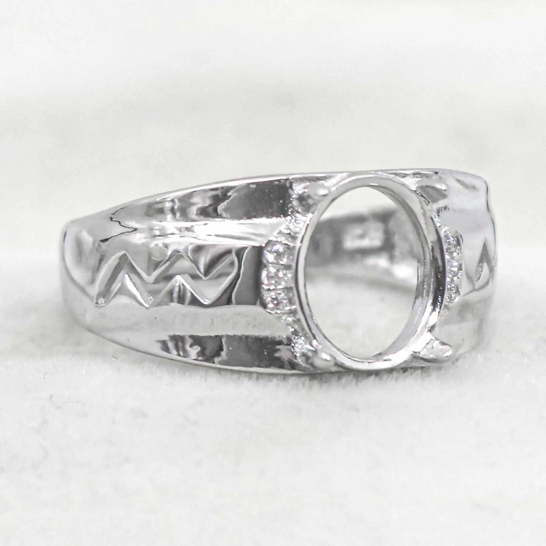Sterling Silver 8*10mm Semi Mount Men's Ring Frame Empty Blank Claw Setting S925 Base Holder Without Center Stone for DIY Inlay