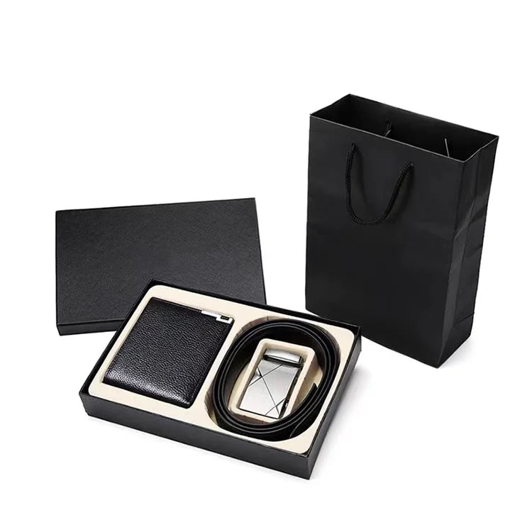 Factory Wholesale Custom Formal Alloy Automatic Buckle Belts Wallet Gift Set Brand Design Business Premium Genuine Leather